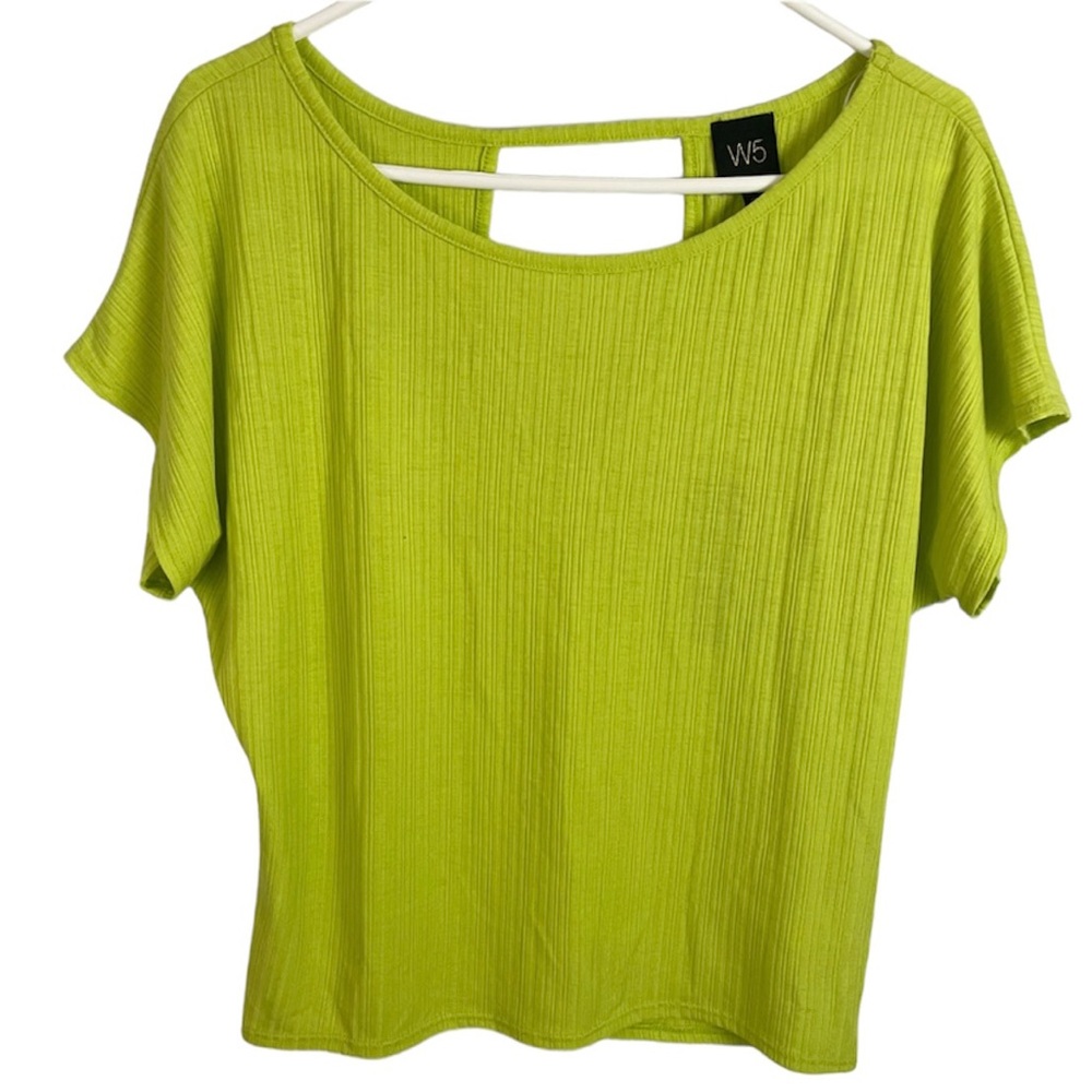ANTHRO W5 ribbed short sleeve keyhole back bright green blouse Size Small